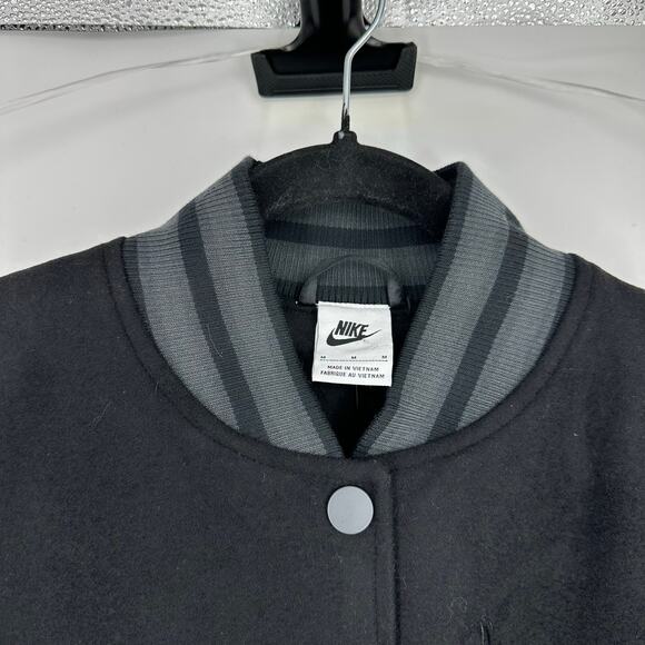 Nike Sportswear Oversized Wool Leather Destroyer Jacket Womens XL FN3672 Black - Picture 3 of 14